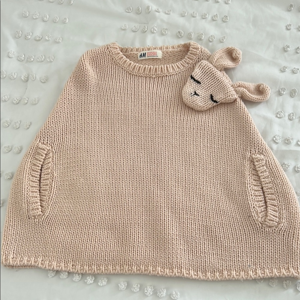 H&M pink Knit Poncho with Bunny Accent